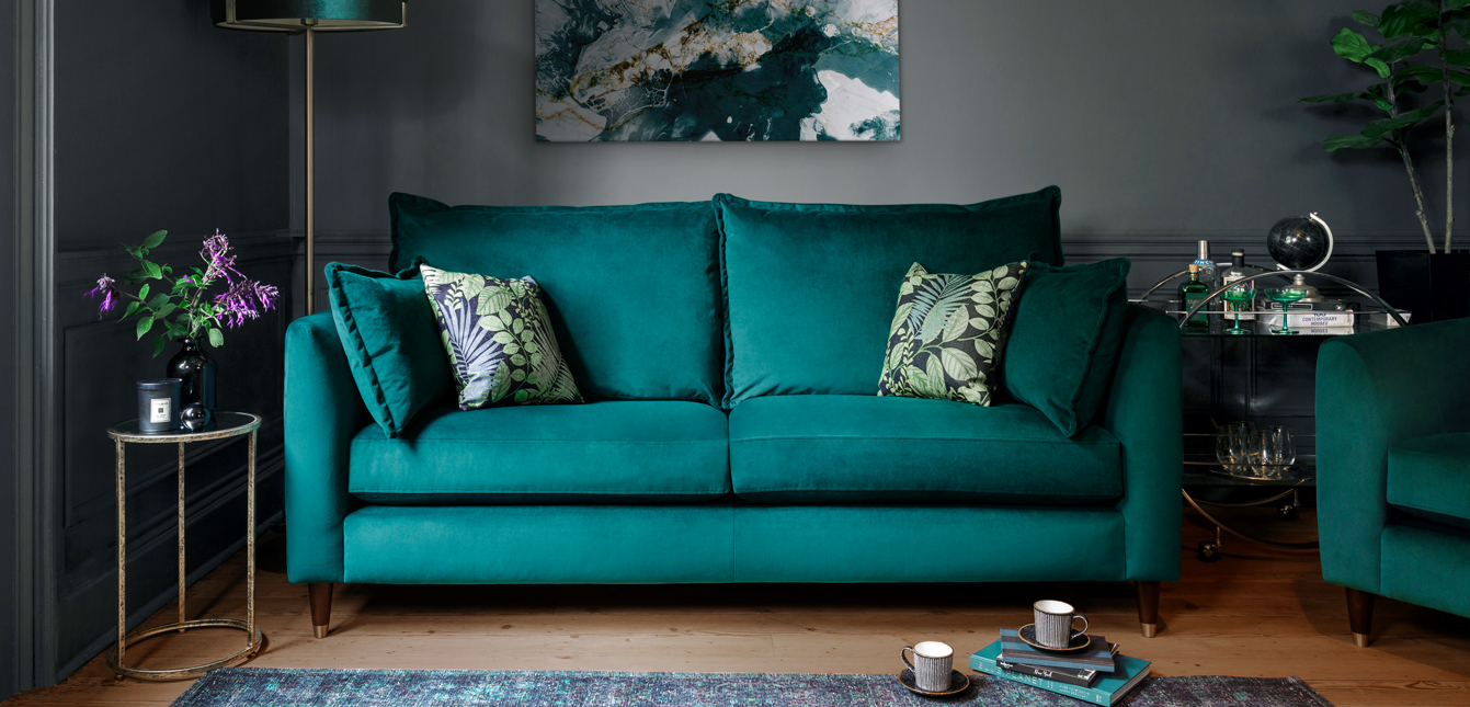 Contemporary Teal Velvet Sofa - Colette