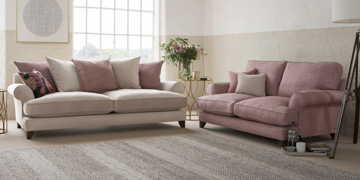 Blush pink velvet sofa and interior design ideas