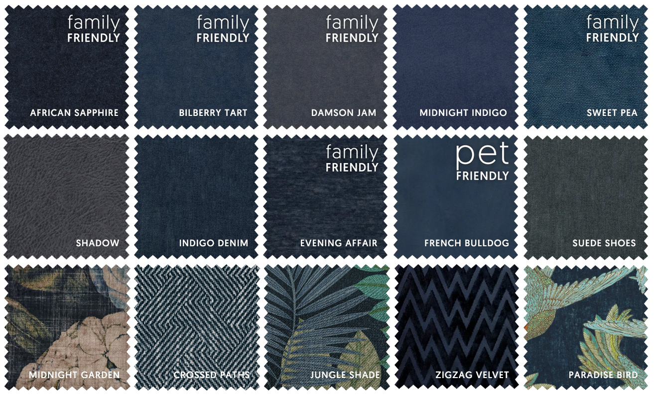 Dark Blue and Navy Blue Upholstery Fabric Swatches