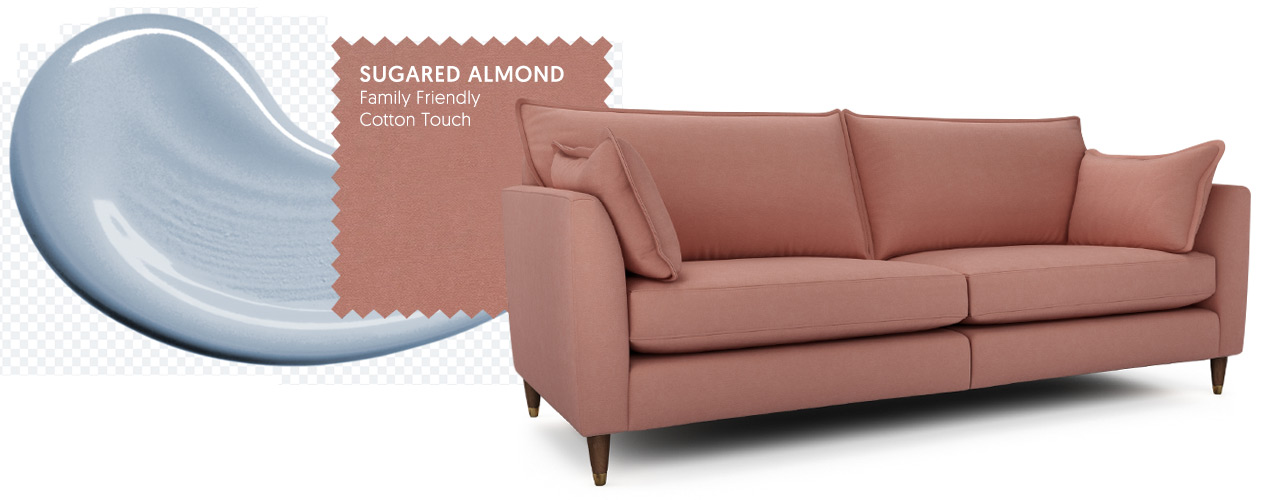 How to accessorise blue walls with an candy pink sofa