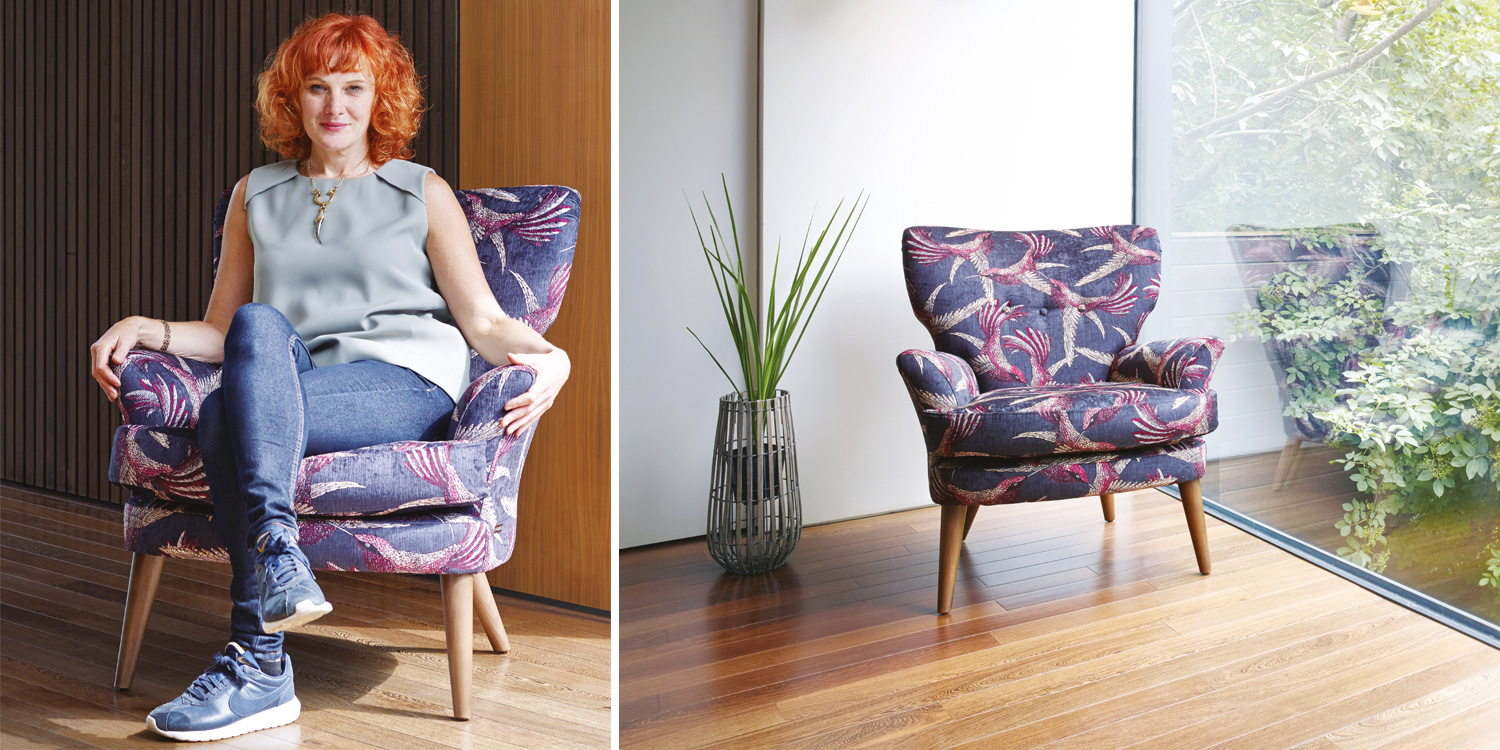 The Lounge Co. Paradise Bird Velvet - Lorna Lucas on Modern and Vibrant Pattern Chair