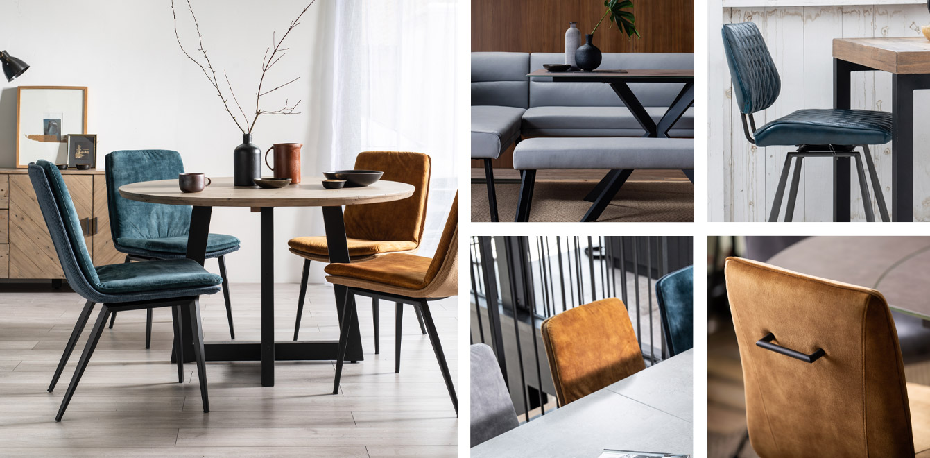 A collection of contemporary, design-led dining chairs and benches