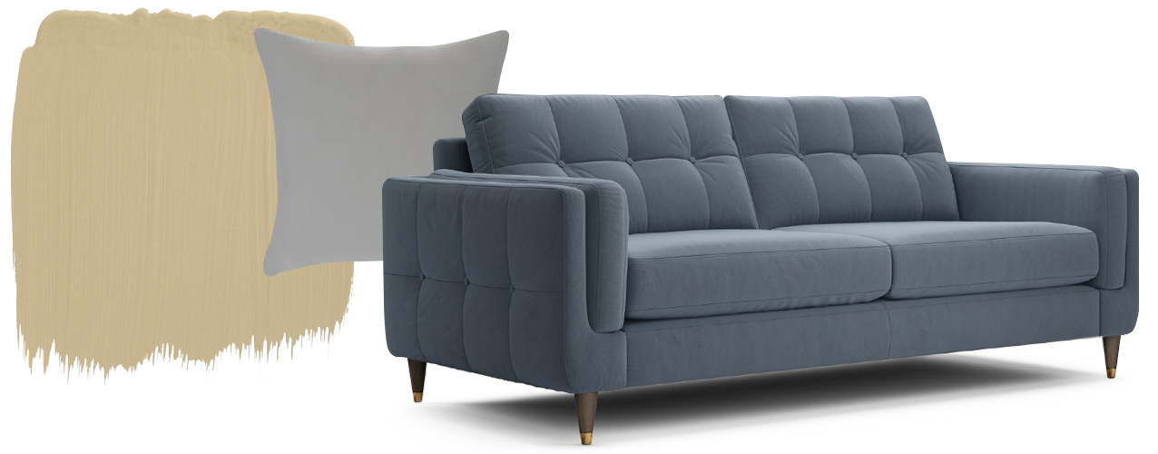 Contemporary blue-grey velvet sofa