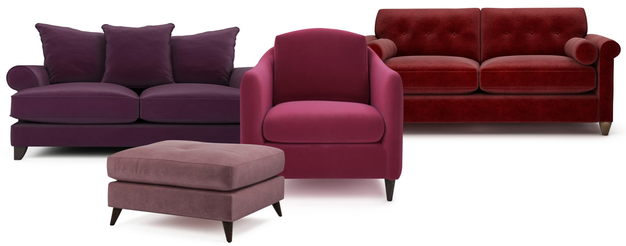 Vibrant berry toned British-Made velvet sofas