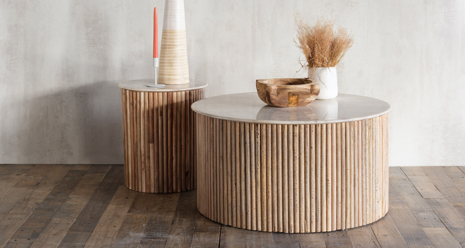 Bailey Contemporary Round Coffee Table made from Mango Wood and Marble