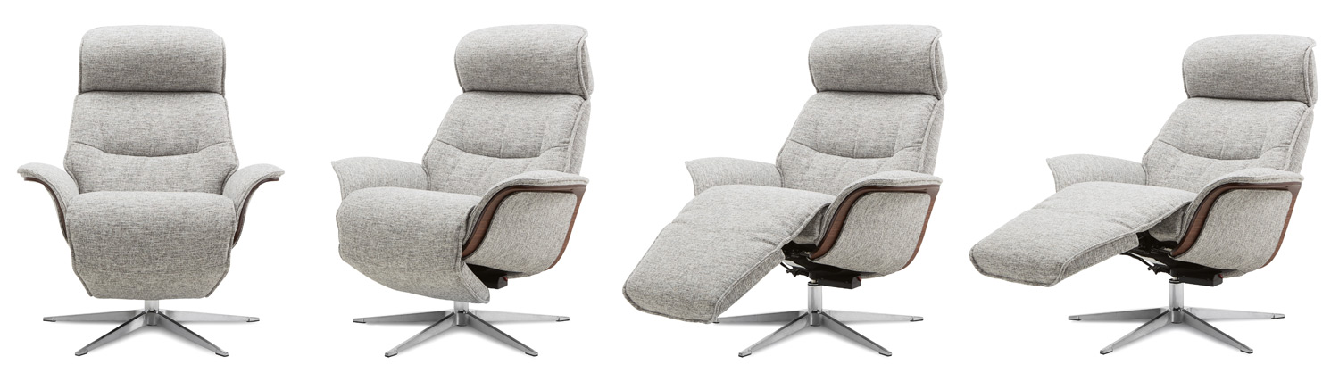 Contemporary Grey Fabric Recliner Chair in Reclining Positions