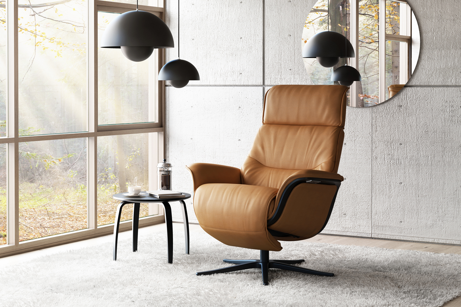 Contemporary Tan Leather Reclining Chair with Motorised Footrest