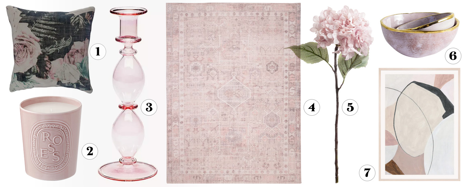 Sweet Embrace inspired dusky pink home accessories