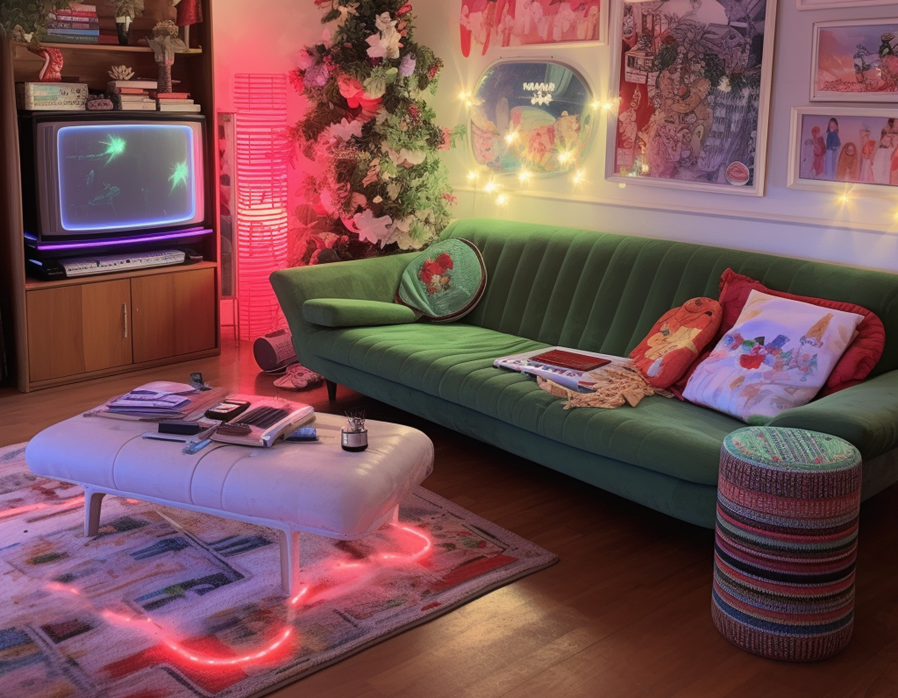 A typical living room at Christmas from the 1980s