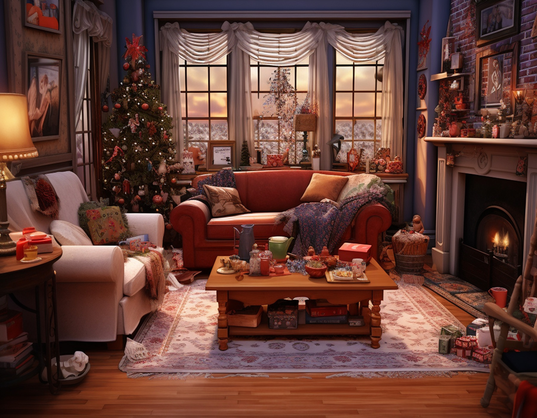 A typical living room at Christmas from the 1990s