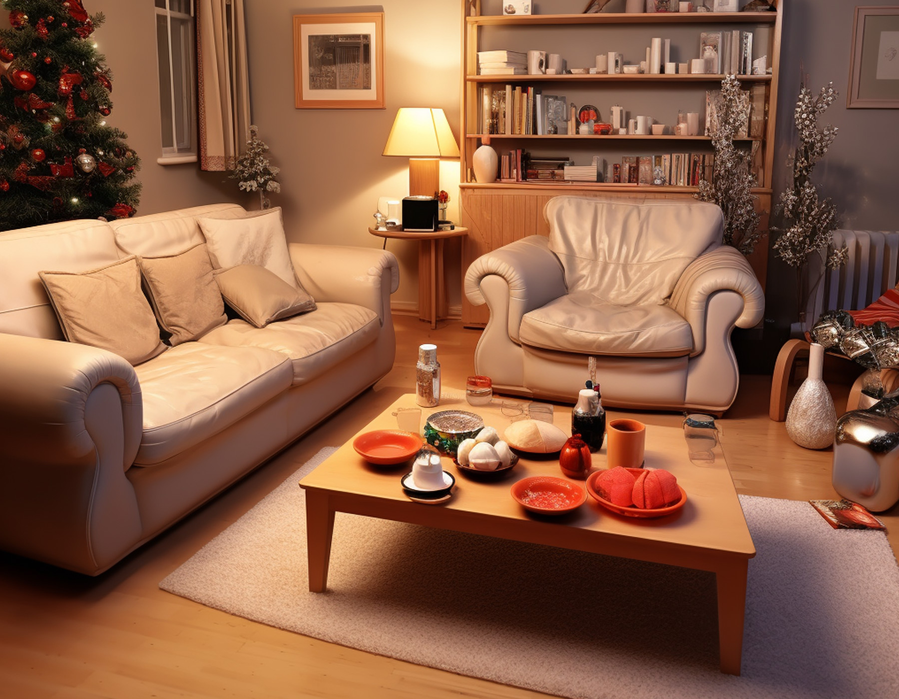 A typical living room at Christmas from the 2000s