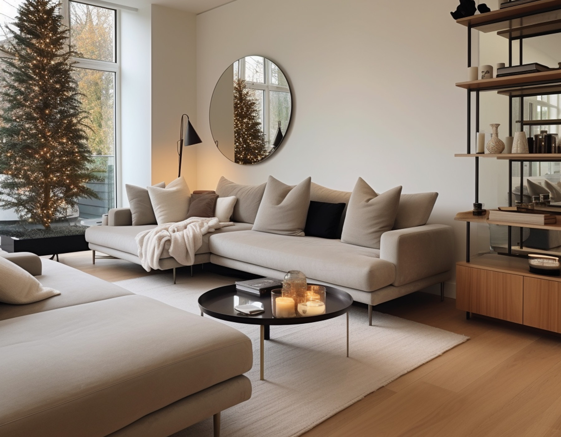 A typical living room at Christmas from the 2020s