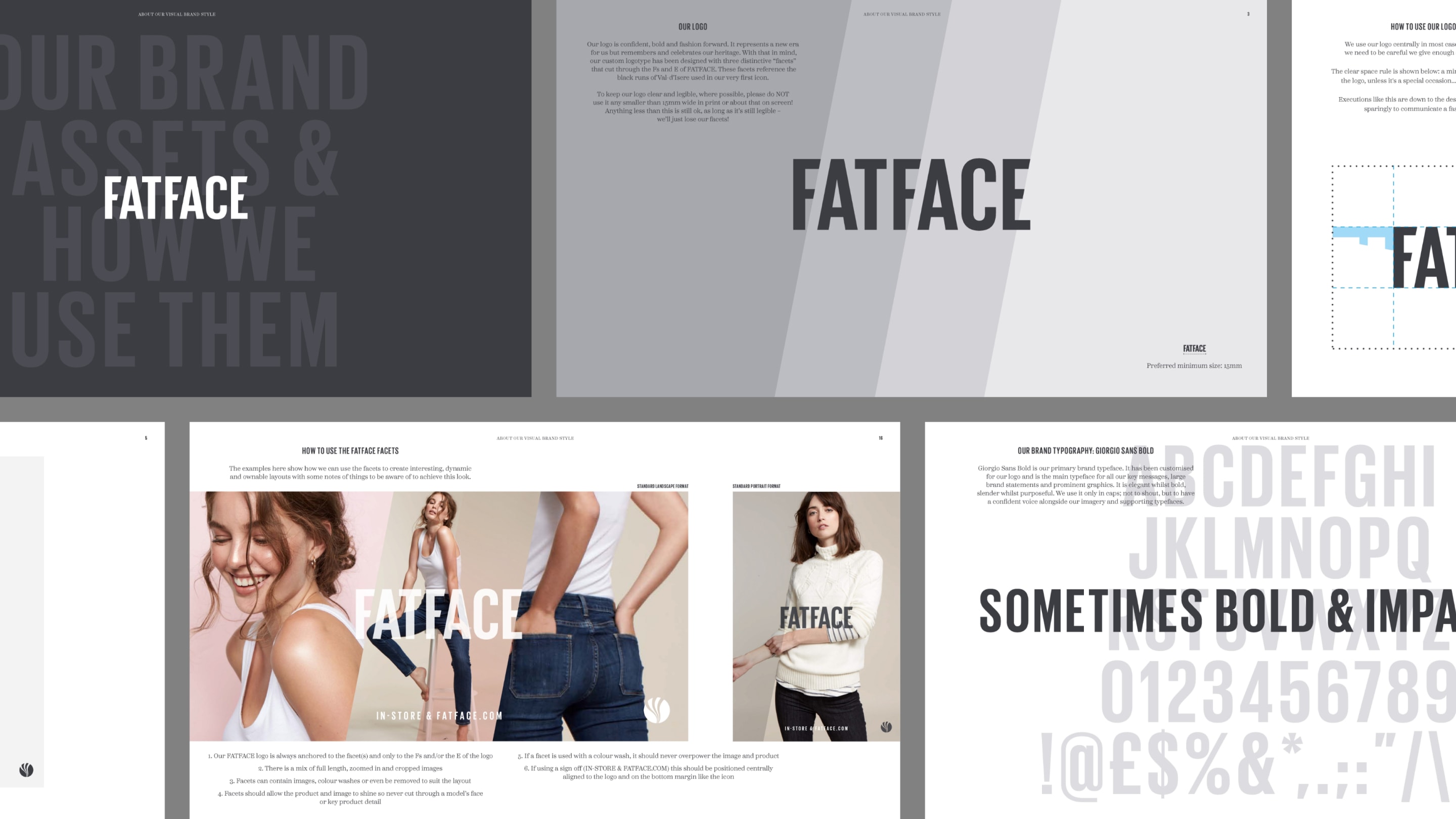 A selection of pages from FatFace's brand guideline document
