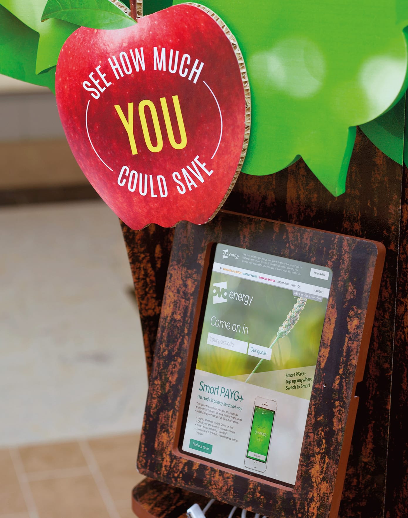 OVO pop up retail design close up with iPad