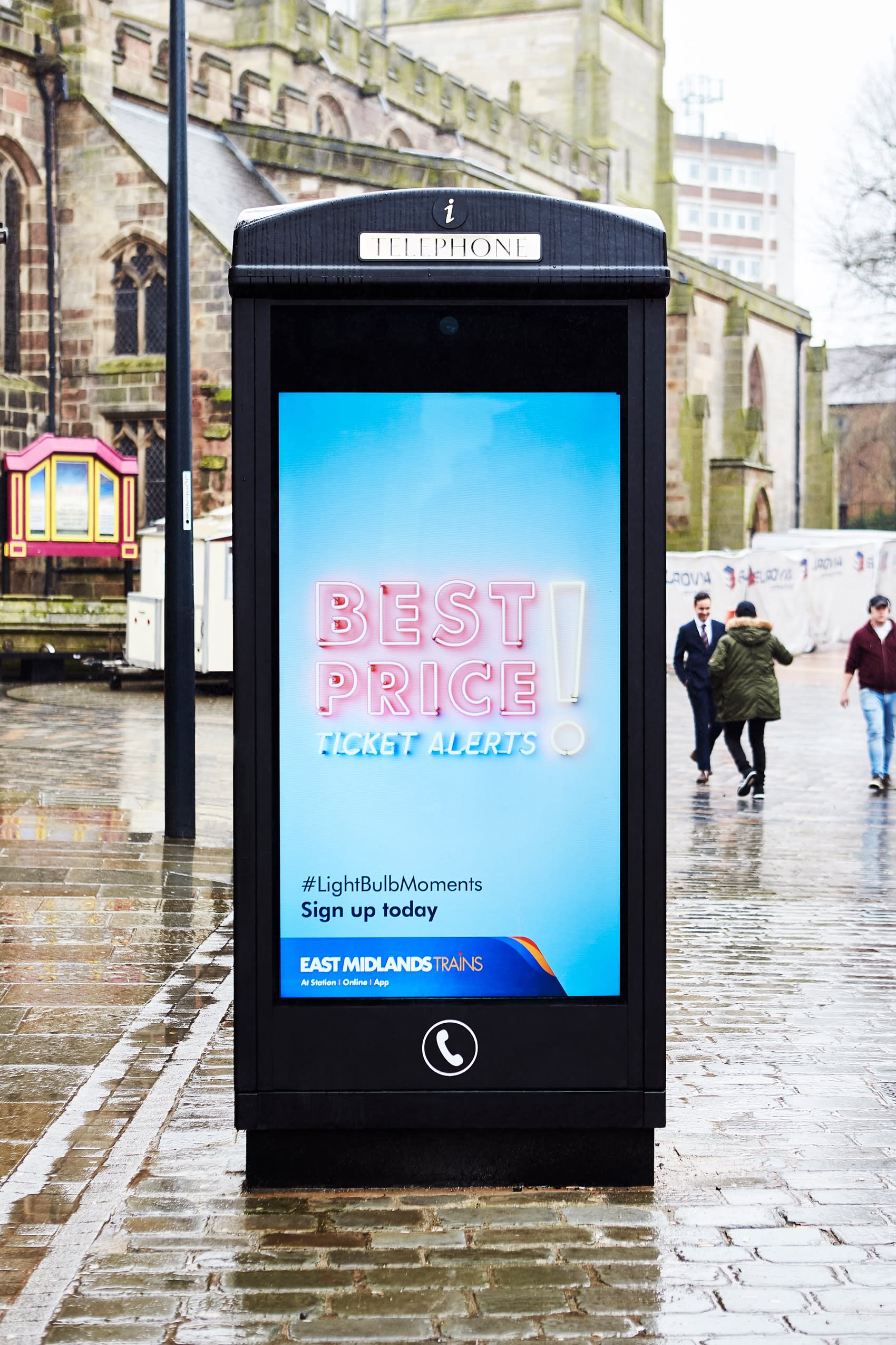 East Midlands Train 'Best price tickets alert' bus shelter advert