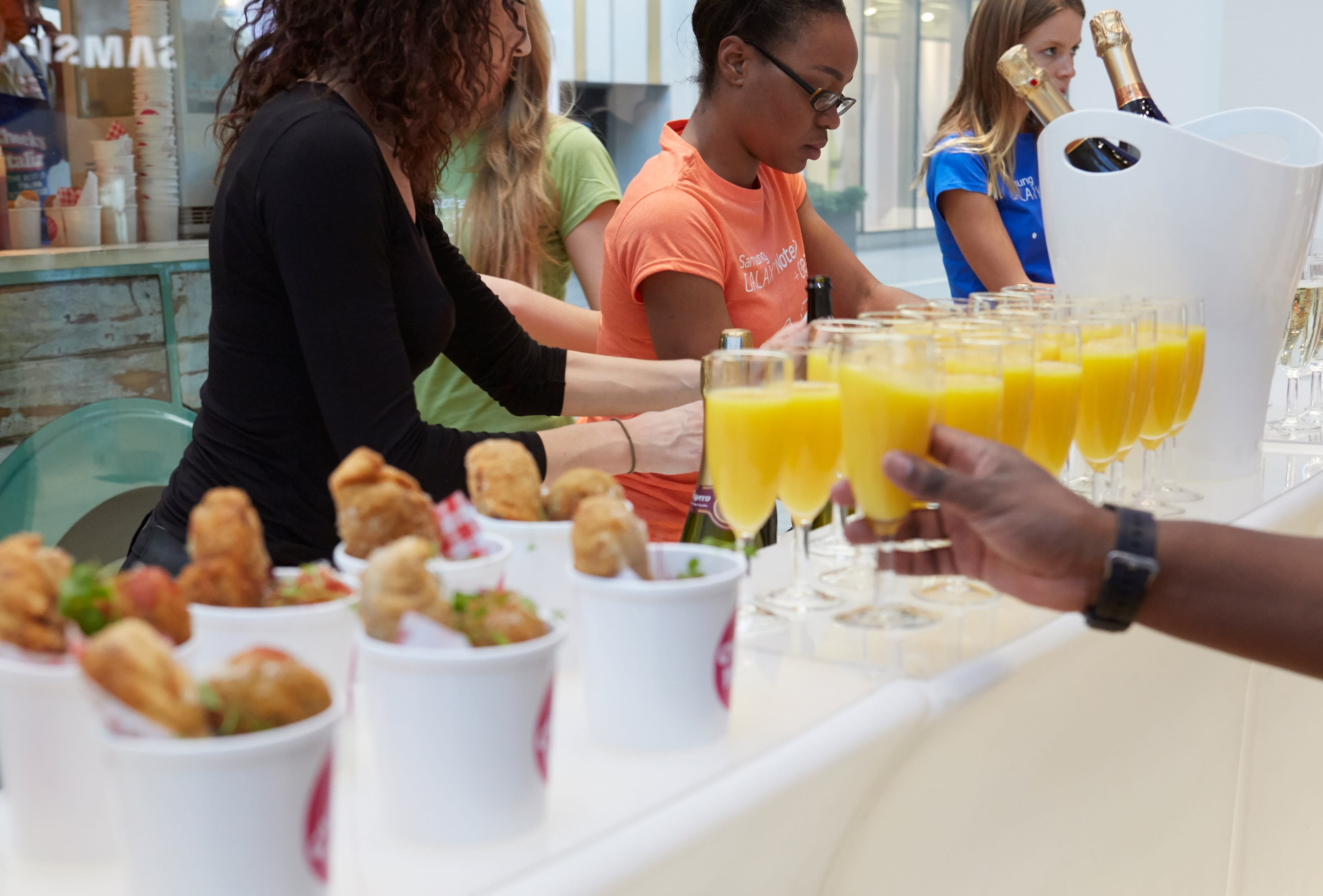 Canapés, orange juice and prosecco