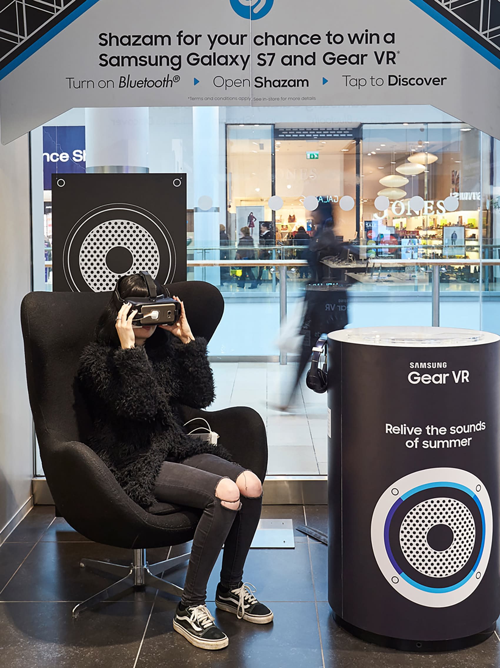 Woman trying on Samsung Gear VR