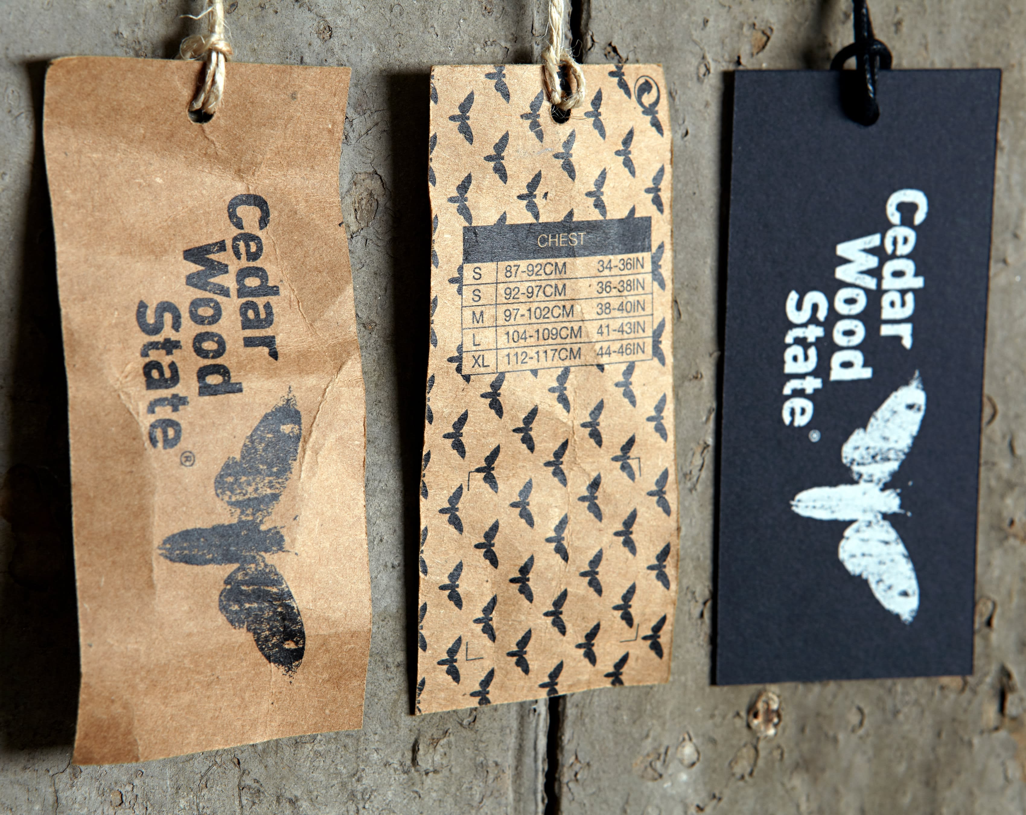 Cedar Wood State clothing tag