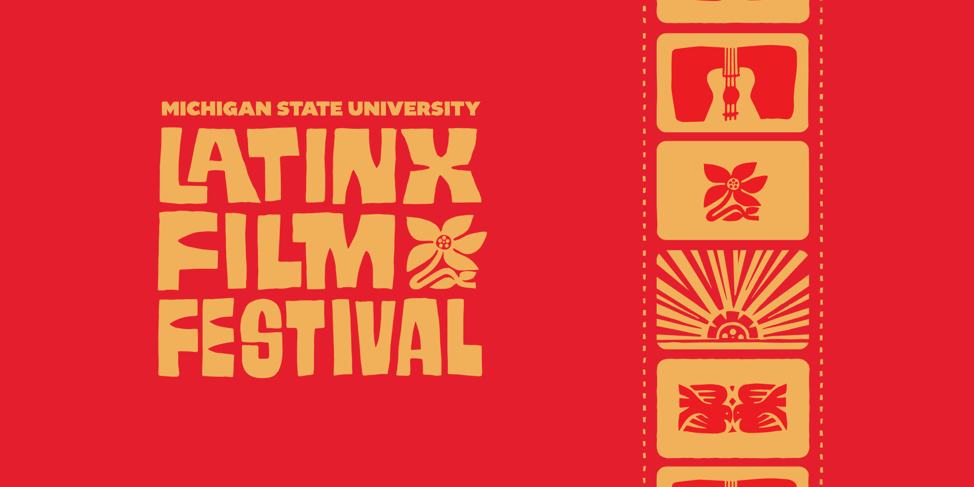 The Festival Branding for the Michigan State University Latinx Film Festival. There are simple icons meant to covey film, music, the sun, birds and nature
