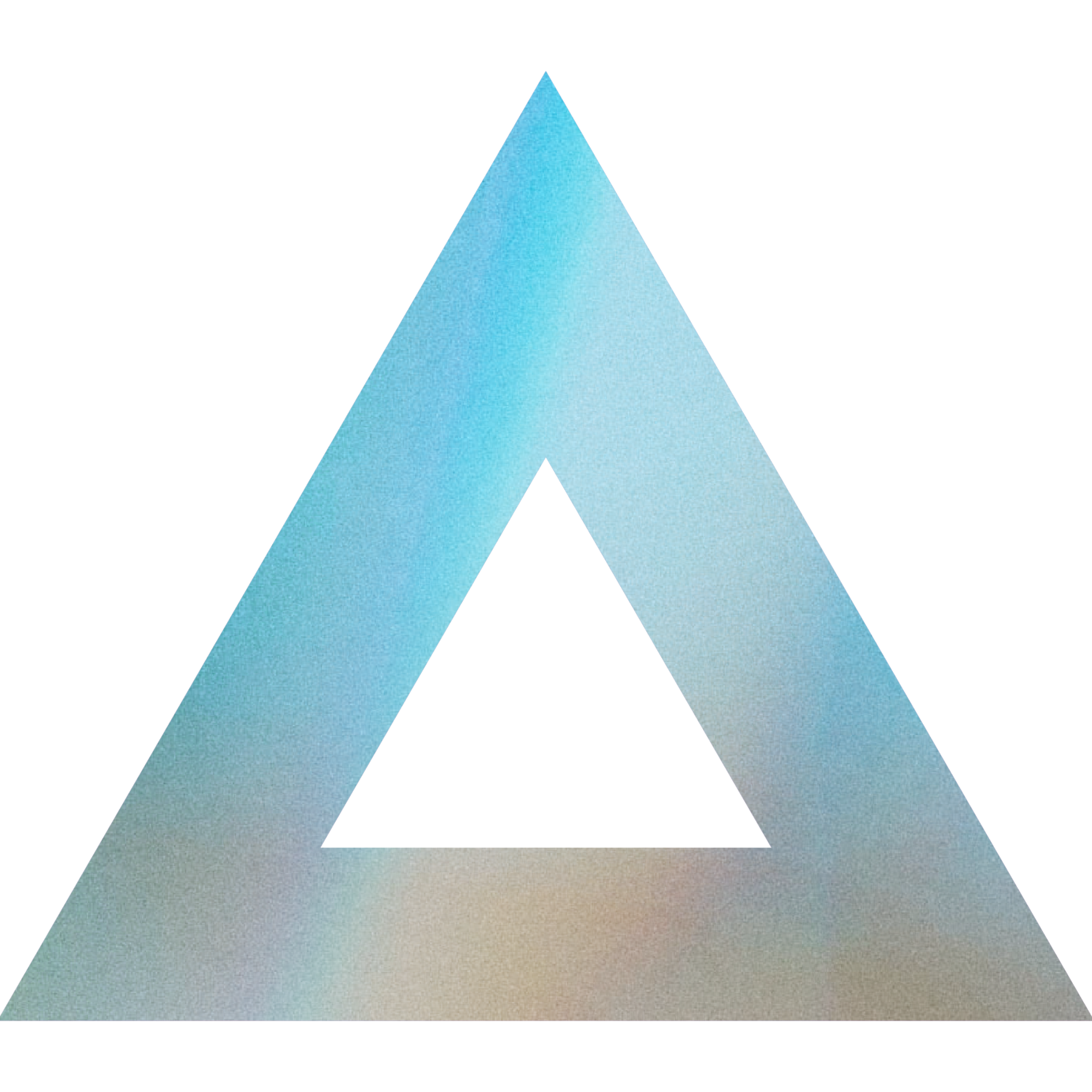 A triangular shape with three sides of equal length, there is a smaller triangle of negative space perfectly centered creating a pleasantly balanced design