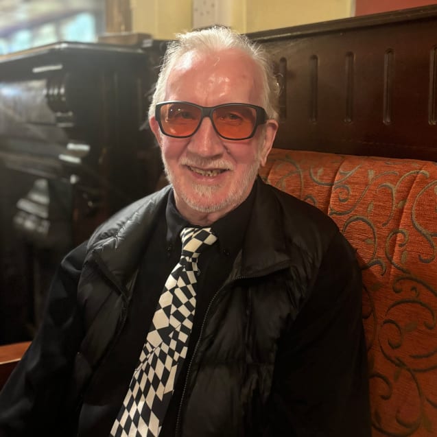 Jason's dad wearing FL-Pro glasses for glaucoma sensitivity to light and glare