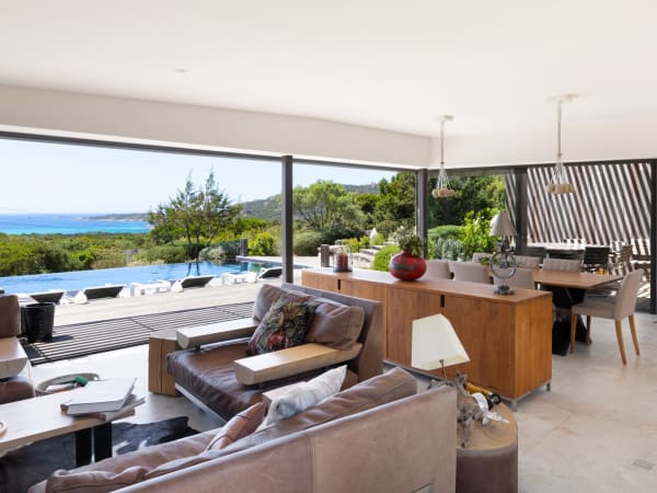 The beautifully designed and furnished open-plan living and dining area.