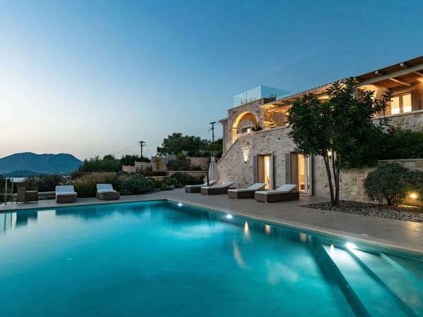 Antheia, illuminated at night.