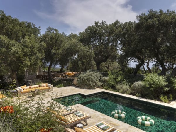 The pool area at Aperghis is an oasis of calm and seclusion.