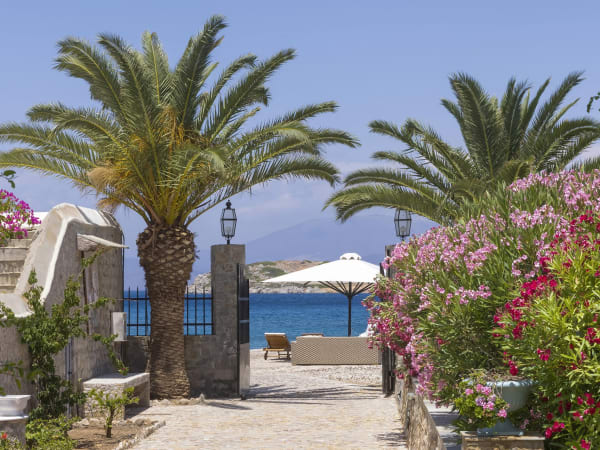 Beautiful Molos beach is right outside the gate and shared with just one other villa.