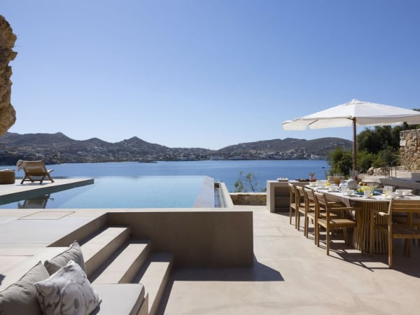 Gorgeous views out to sea from the terrace between the pool and the al fresco dining area and kitchen.