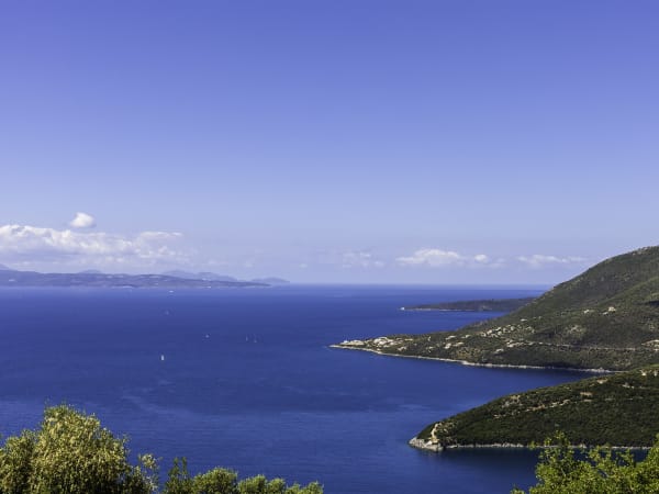 Views over Lefkada's coastline and islands of the Ionian archipelago.