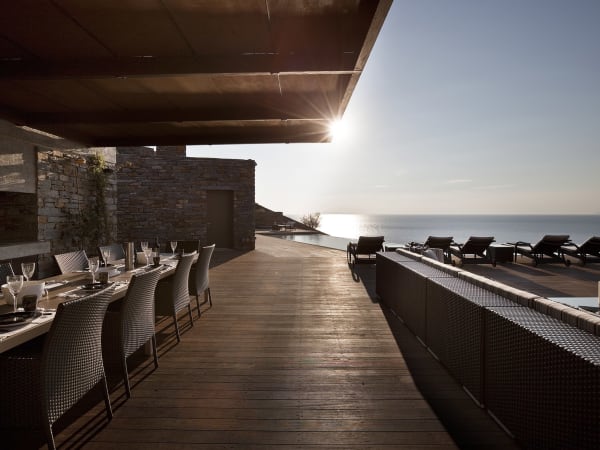 Selene's fabulous main decked terrace hosts an al fresco living and dining area and kitchen.