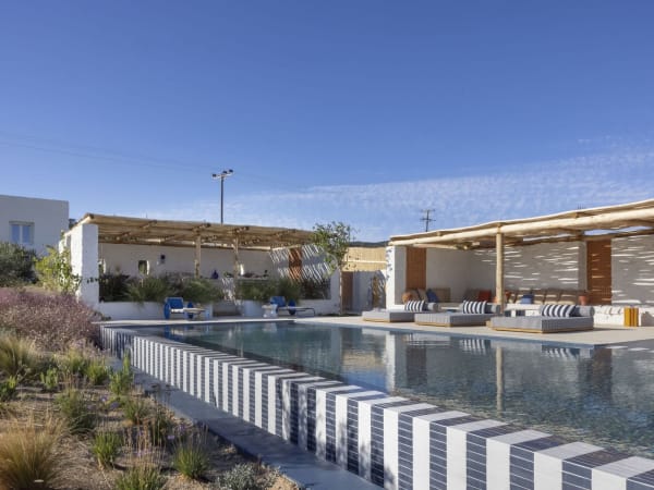 The pool seen from another angle with its shady lounge terrace.