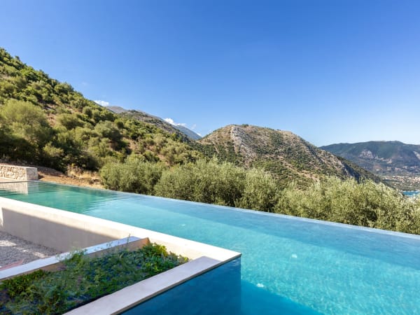 Extraordinary views out over Vlicho Bay from Villa Galinia's amazing infinity pool.