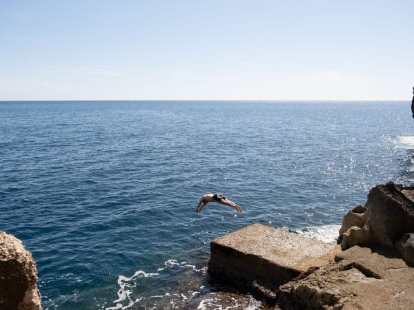 A well-deserved swim off the bathing platform.