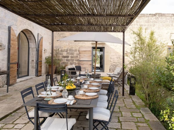 The shaded al fresco dining area in the main courtyard.
