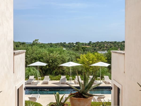 Views over the pool and the countryside from the top of the steps.