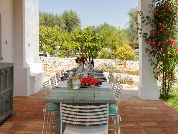 The shady outdoor dining area.