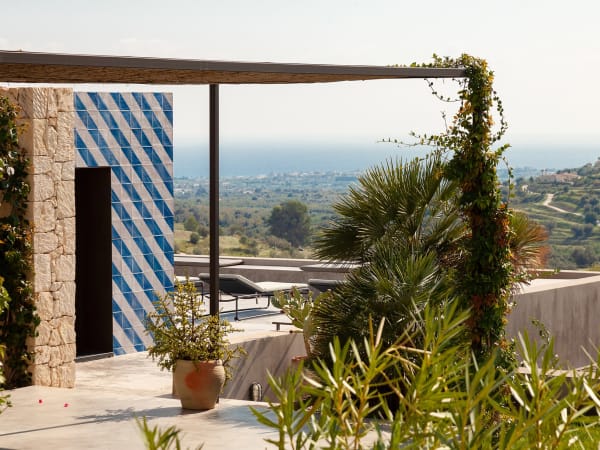 Views across the terraces and out to sea.