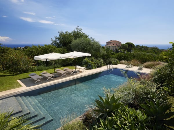 The beautiful pool of the The Lodge, Rocca delle Tre Contrade's guesthouse.