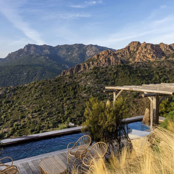 The views from Casalonga take in southern Corsica's rocky mountains and the shimmering Gulf of Valinco down below.