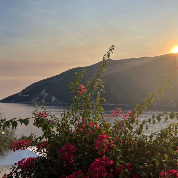 A scene of utter tranquillity as the sun sets behind neighbouring Lefkada.