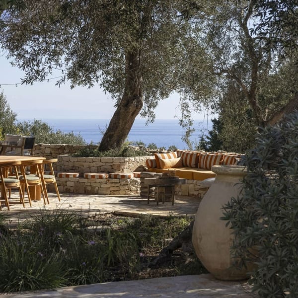 Views out to sea from a shady spot in the gardens.