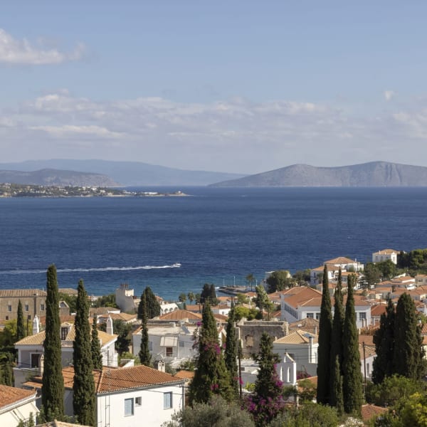 Superb views out over Spetses Town and the sea.