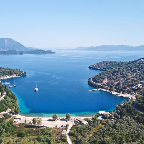 Spilia Bay and harbour below Spartochori.