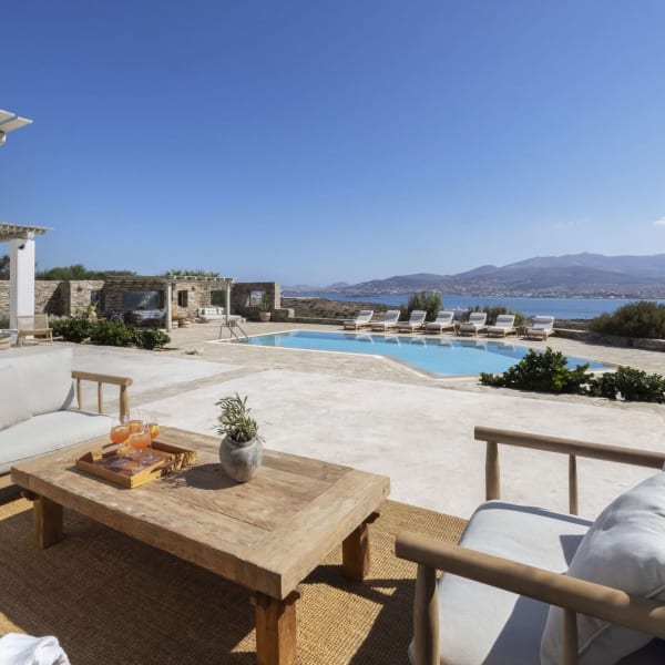 Lyda's beautifully designed and furnished terraces look out to sea.