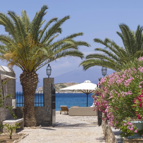 Beautiful Molos beach is right outside the gate and shared with just one other villa.