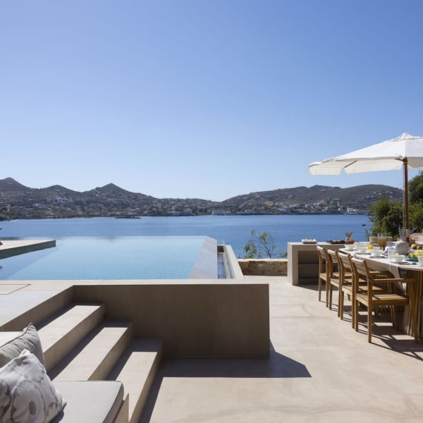 Gorgeous views out to sea from the terrace between the pool and the al fresco dining area and kitchen.
