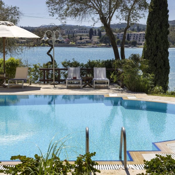 Views out over the pool to Gouvia Bay.