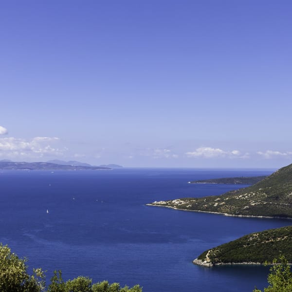 Views over Lefkada's coastline and islands of the Ionian archipelago.